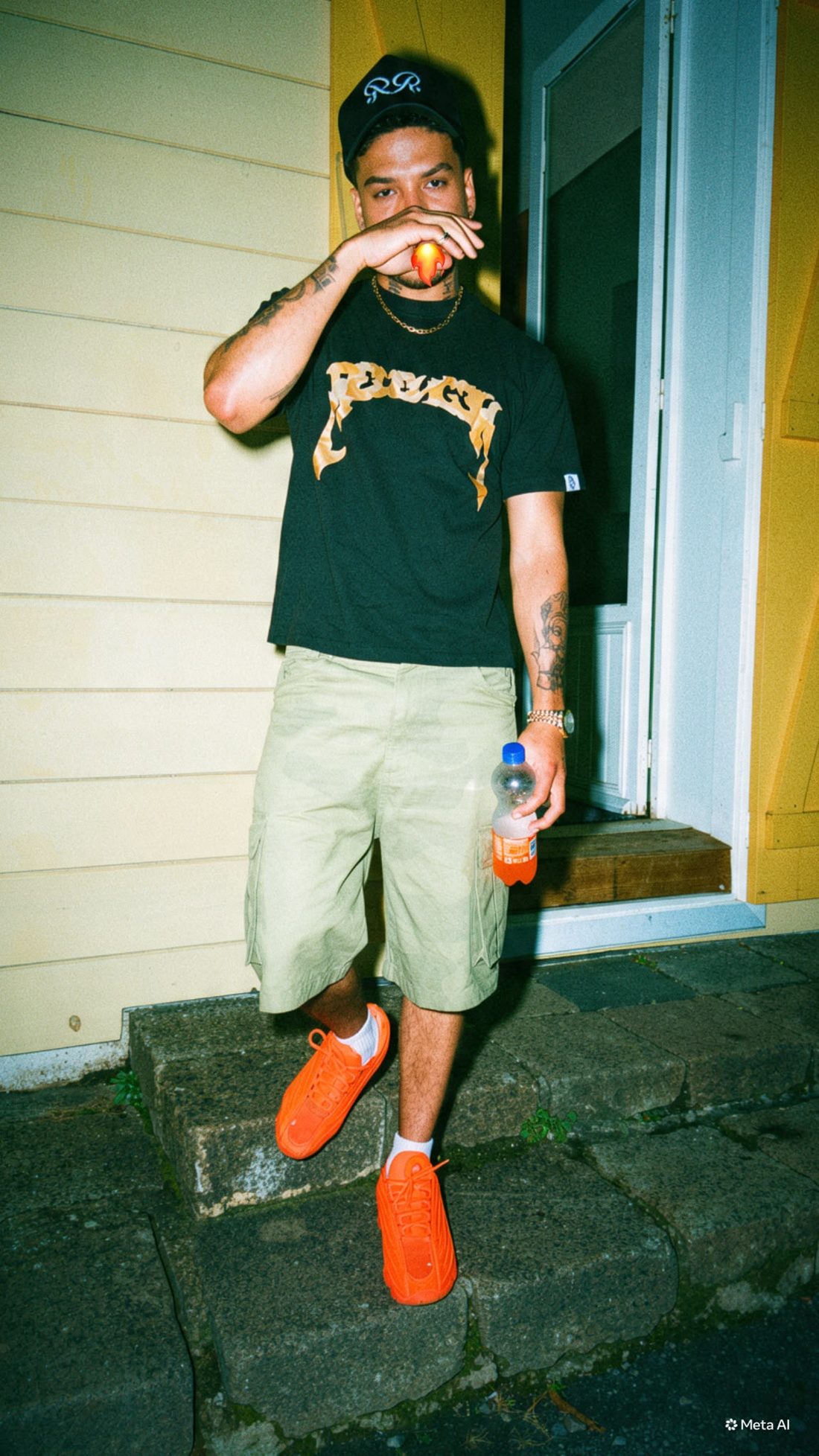 Fit check streetwear, cargo kaki et sneakers orange